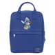 Blue backpack with cartoon character design on a white background