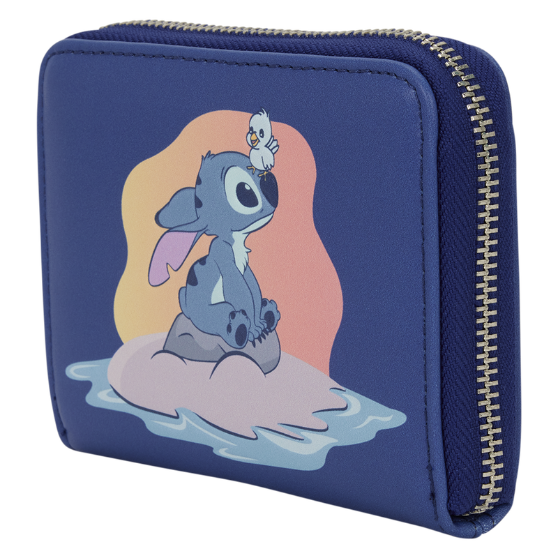 Blue wallet with cartoon character design on a white background