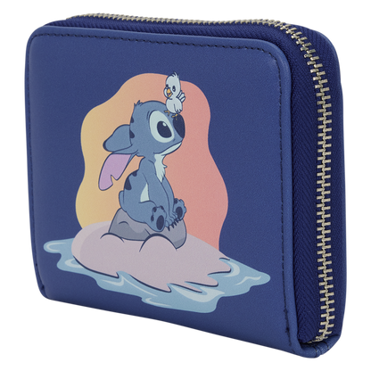 Blue wallet with cartoon character design on a white background