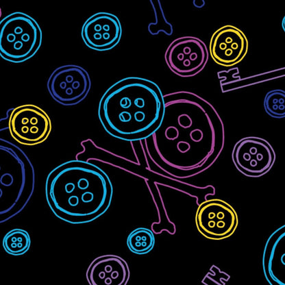 Colorful button pattern on a black background