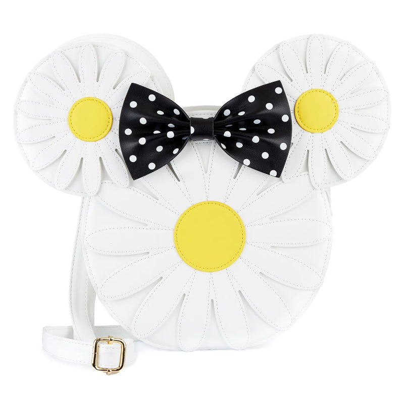 White bag with polka dot bow and yellow accents on a white background