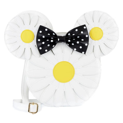 White bag with polka dot bow and yellow accents on a white background