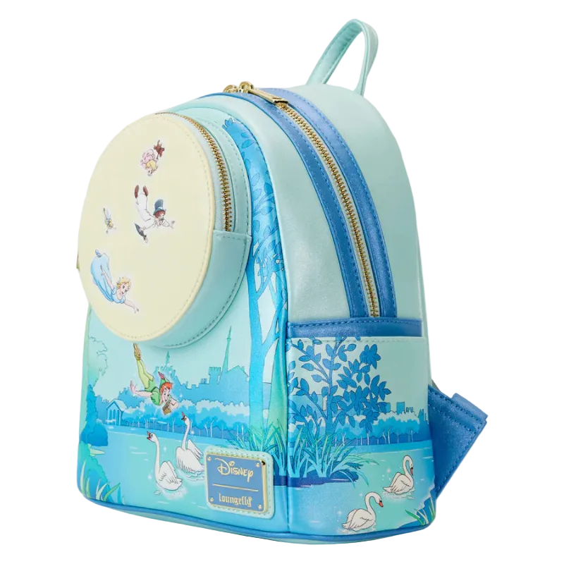 Backpack with fairy tale design featuring characters and scenes.
