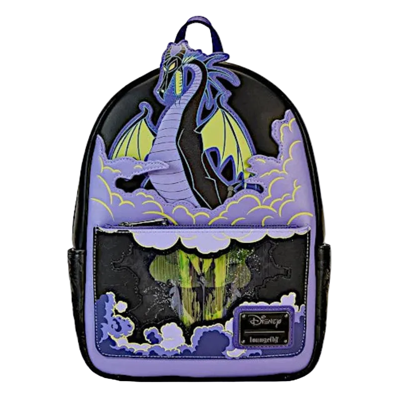 Backpack with dragon design and Disney logo on a white background