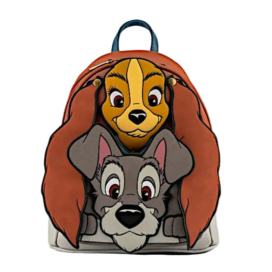 Backpack with cartoon dog and cat faces on a white background