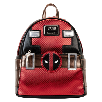 Deadpool-themed backpack with Marvel logo on a white background