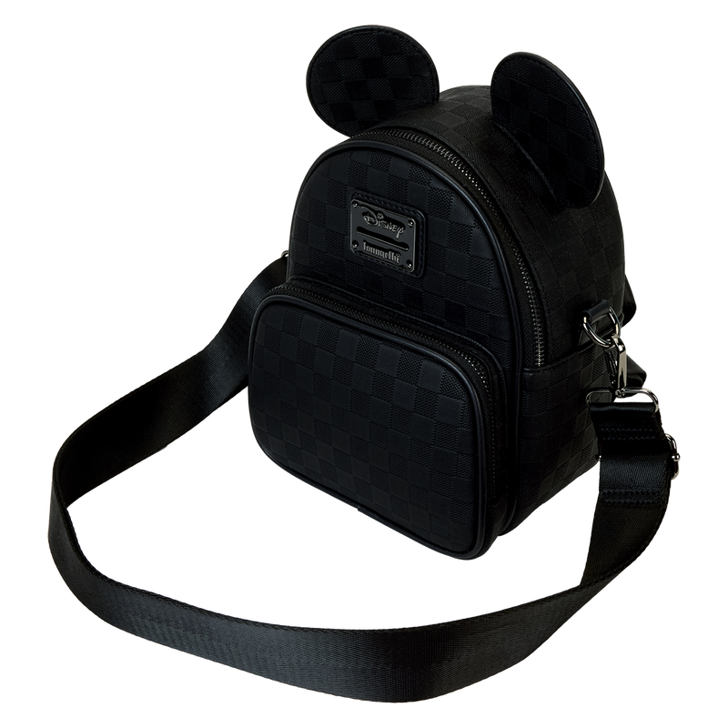 Black backpack with mouse ears on a white background
