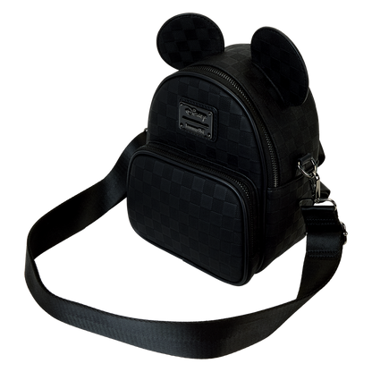 Black backpack with mouse ears on a white background