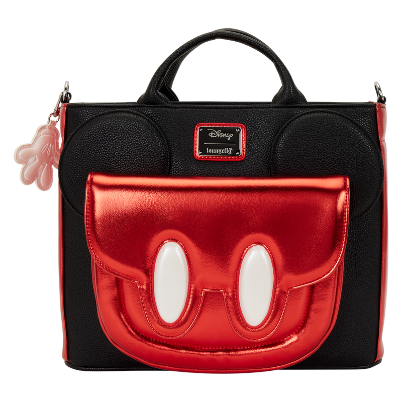 Black and red bag with a Mickey Mouse face design on a white background