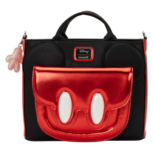 Black and red bag with a Mickey Mouse face design on a white background