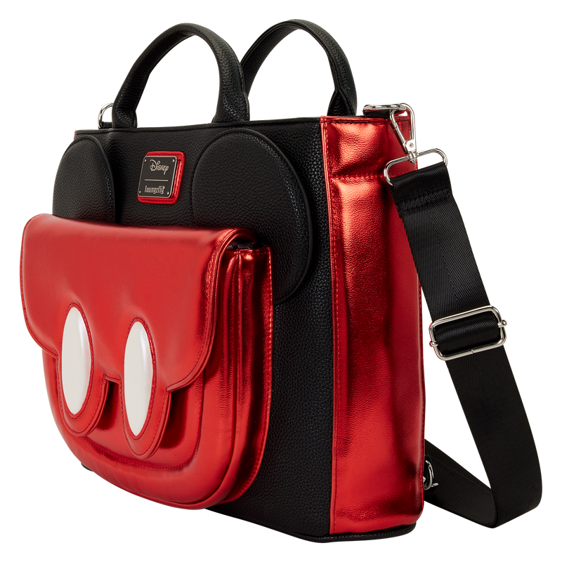 Black and red bag with a character design on a white background