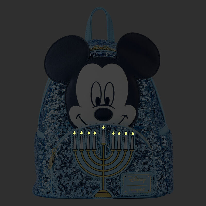 Mickey Mouse Happy Hanukkah Menorah Sequin Glow-in-the-Dark Mini Backpack Loungefly Disney