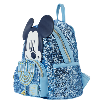 Mickey Mouse Happy Hanukkah Menorah Sequin Glow-in-the-Dark Mini Backpack Loungefly Disney