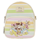 Backpack with cartoon characters on a striped background, featuring the Disney brand.