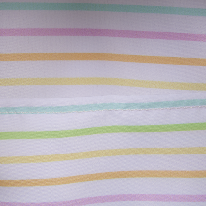 Close-up of fabric with multicolored stripes on a white background