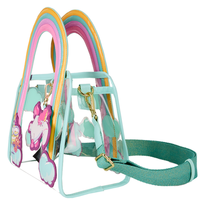 Colorful horse bridle with floral designs on a white background