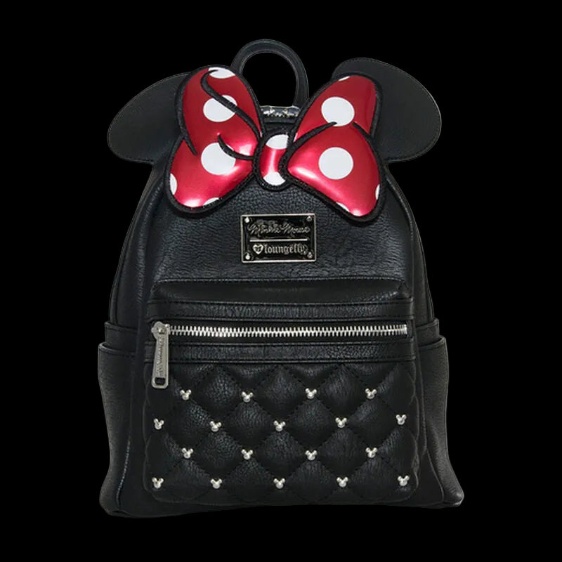 Black backpack with red bow and ears on a white background