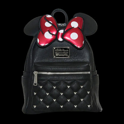 Black backpack with red bow and ears on a white background