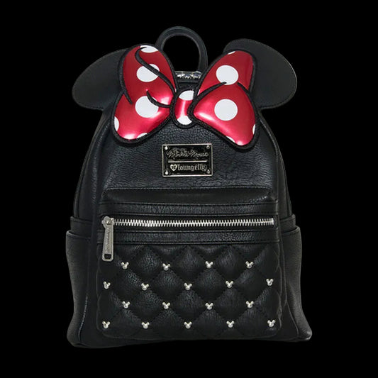 Black backpack with red bow and ears on a white background