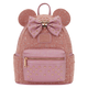 Pink backpack with mouse ears and bow on a white background
