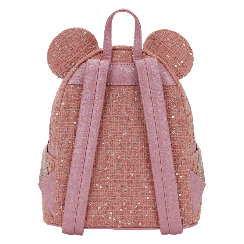 Pink backpack with mouse ears on a white background
