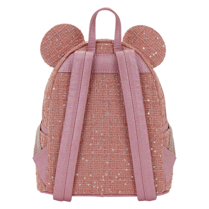 Pink backpack with mouse ears on a white background