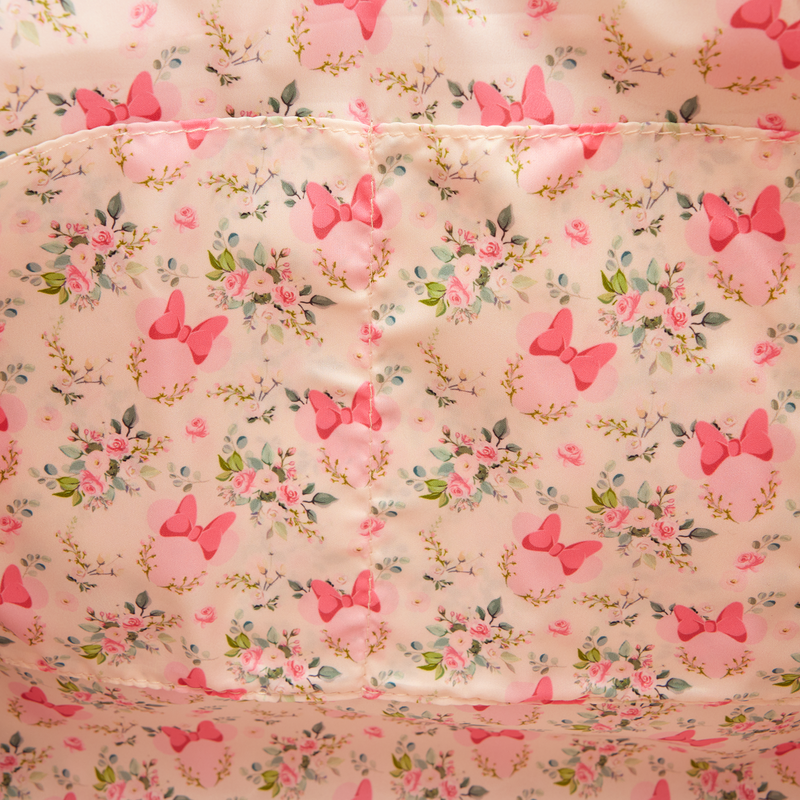 Floral pattern with pink bows and flowers on a light pink background