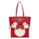 Red tote bag with white polka dot bow and ears on a white background