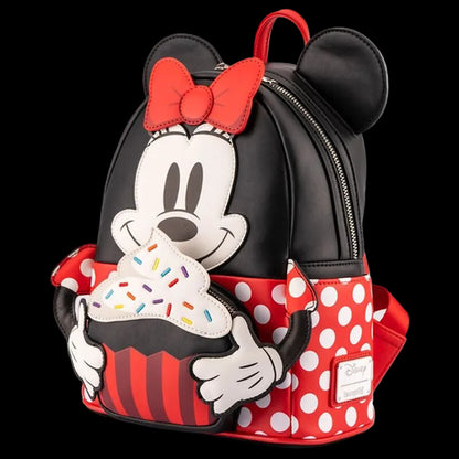 Backpack with Minnie Mouse design holding a ice cream cone on a white background