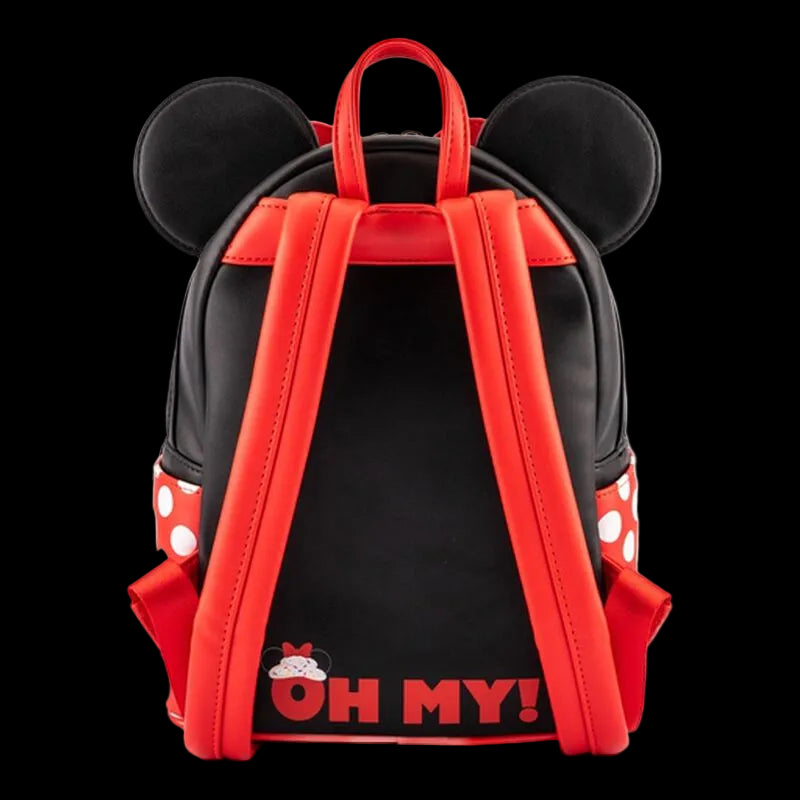 Black and red backpack with ears and 'OH MY!' text on a white background