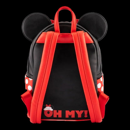 Black and red backpack with ears and 'OH MY!' text on a white background