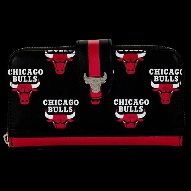 Black wallet with Chicago Bulls logo on a white background