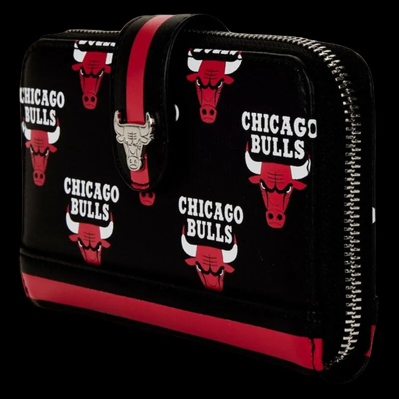 Black wallet with Chicago Bulls logo and text on a white background