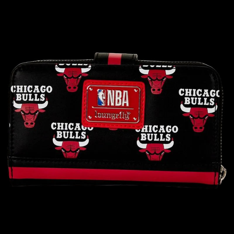 Black wallet with Chicago Bulls logo and NBA branding on a white background