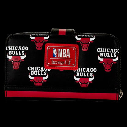 Black wallet with Chicago Bulls logo and NBA branding on a white background