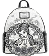 Backpack with Disney design featuring a character surrounded by roses on a clear background.