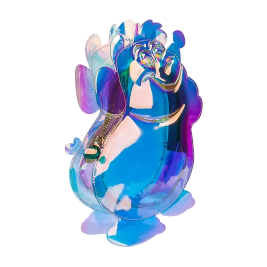 Colorful glass sculpture of a peacock on a white background