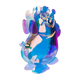 Colorful glass sculpture of a peacock on a white background