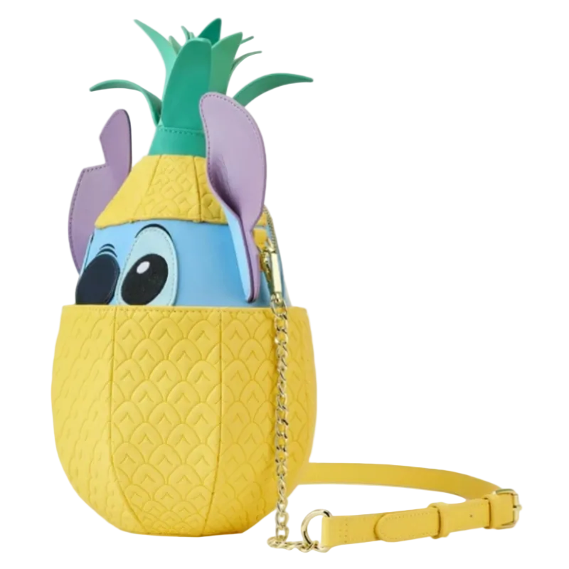 Pineapple-shaped bag with character design on a white background