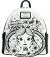 Backpack with Disney design featuring a character and flowers, branded with 'Loungfly'.