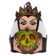 Backpack with a design of a character holding a green apple with a black background