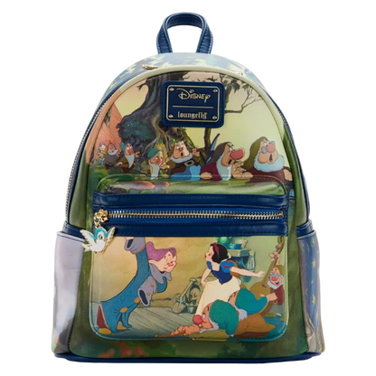 Backpack with Disney-themed design featuring characters and scenes.