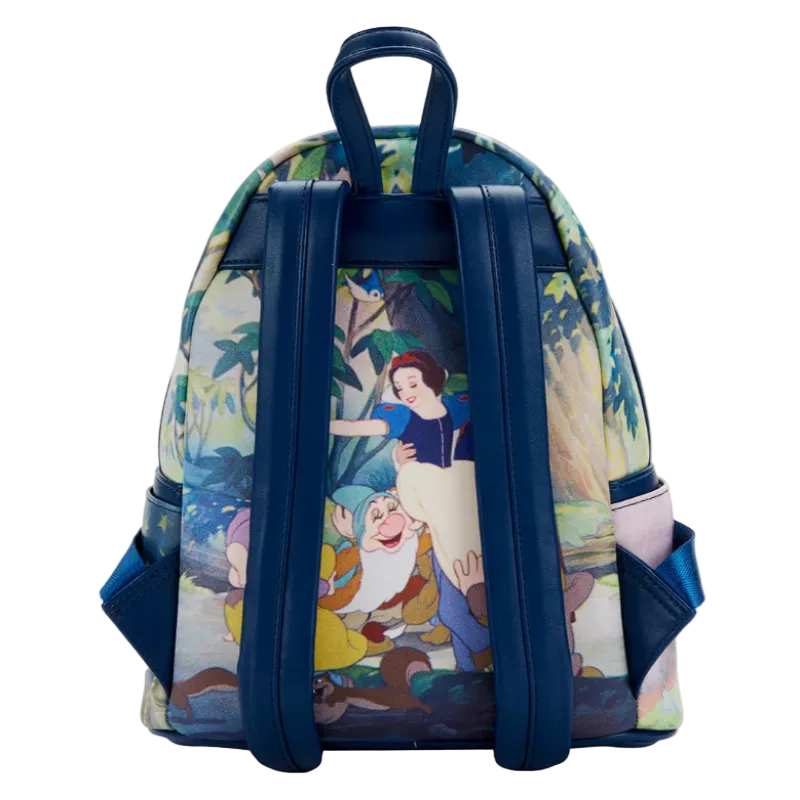 Backpack with Snow White and the Seven Dwarfs design on a white background