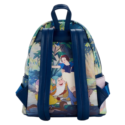 Backpack with Snow White and the Seven Dwarfs design on a white background