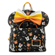 Backpack with Halloween-themed design and large bow on a white background