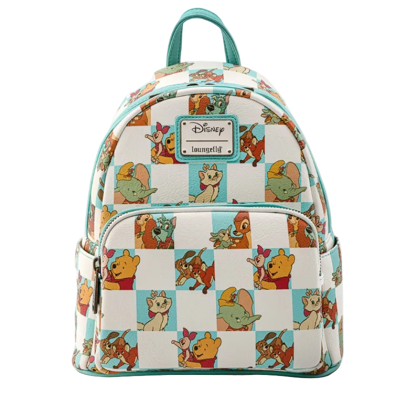 Backpack with Disney character pattern on a white background