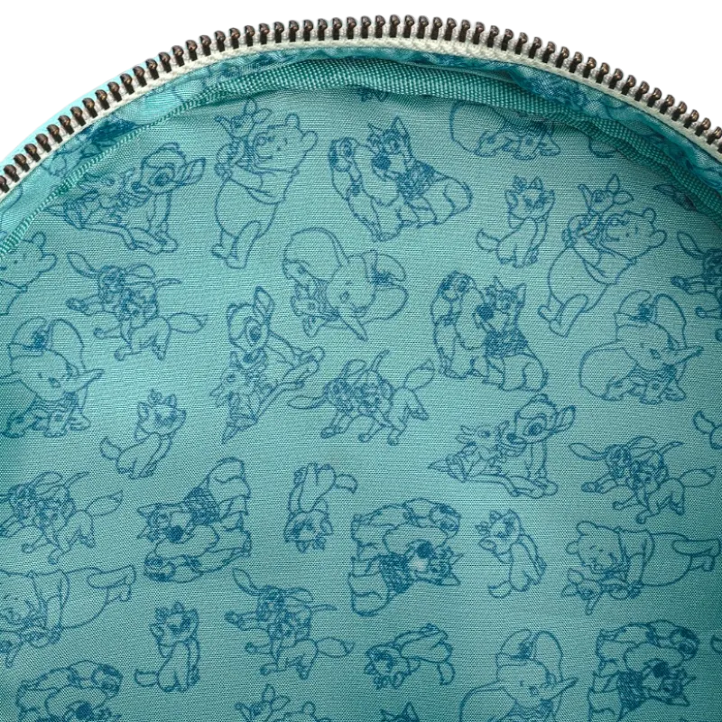 Teal pouch with cartoon character pattern