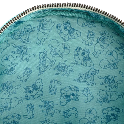 Teal pouch with cartoon character pattern