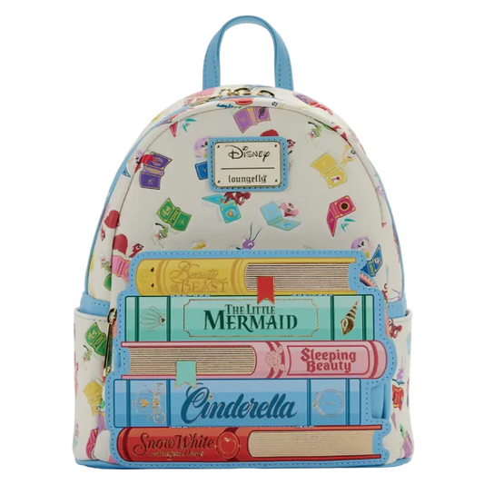 Backpack with Disney book design on a white background