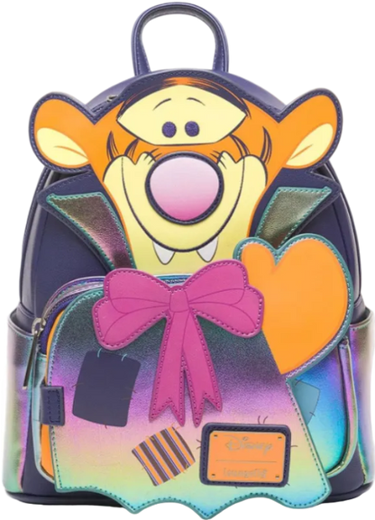 Colorful backpack with cartoon character design on a white background